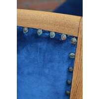 thumb-6 vintage eiken stoelen met blauw velours zitting en rugleuning-7