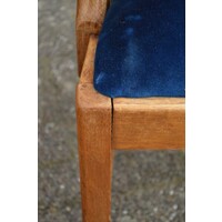 thumb-6 vintage eiken stoelen met blauw velours zitting en rugleuning-10
