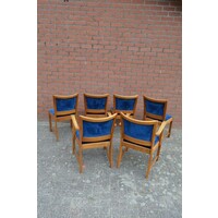 thumb-6 vintage eiken stoelen met blauw velours zitting en rugleuning-6