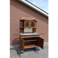 thumb-Antieke eiken kast met natuursteen blad en facet geslepen spiegels-3