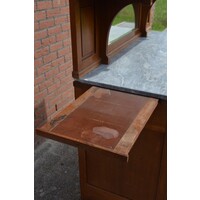 thumb-Antieke eiken kast met natuursteen blad en facet geslepen spiegels-4