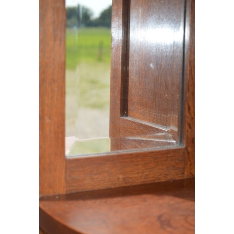 Antieke eiken kast met natuursteen blad en facet geslepen spiegels-7