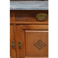 thumb-Antieke eiken kast met natuursteen blad en facet geslepen spiegels-9