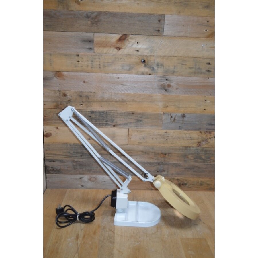 Vintage loeplamp Emmea 3005 met verstelbare arm, vergrootglas en geëmailleerde poot-1