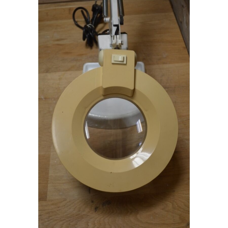 Vintage loeplamp Emmea 3005 met verstelbare arm, vergrootglas en geëmailleerde poot-3