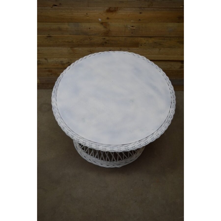 Ronde rotan salontafel, wit gespoten, tweedehands-2