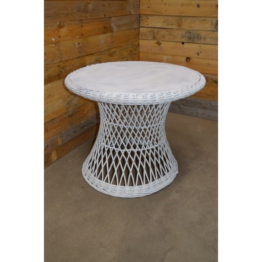 Ronde rotan salontafel, wit gespoten, tweedehands-3