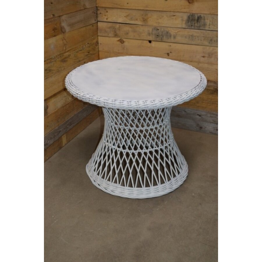 Ronde rotan salontafel, wit gespoten, tweedehands-4