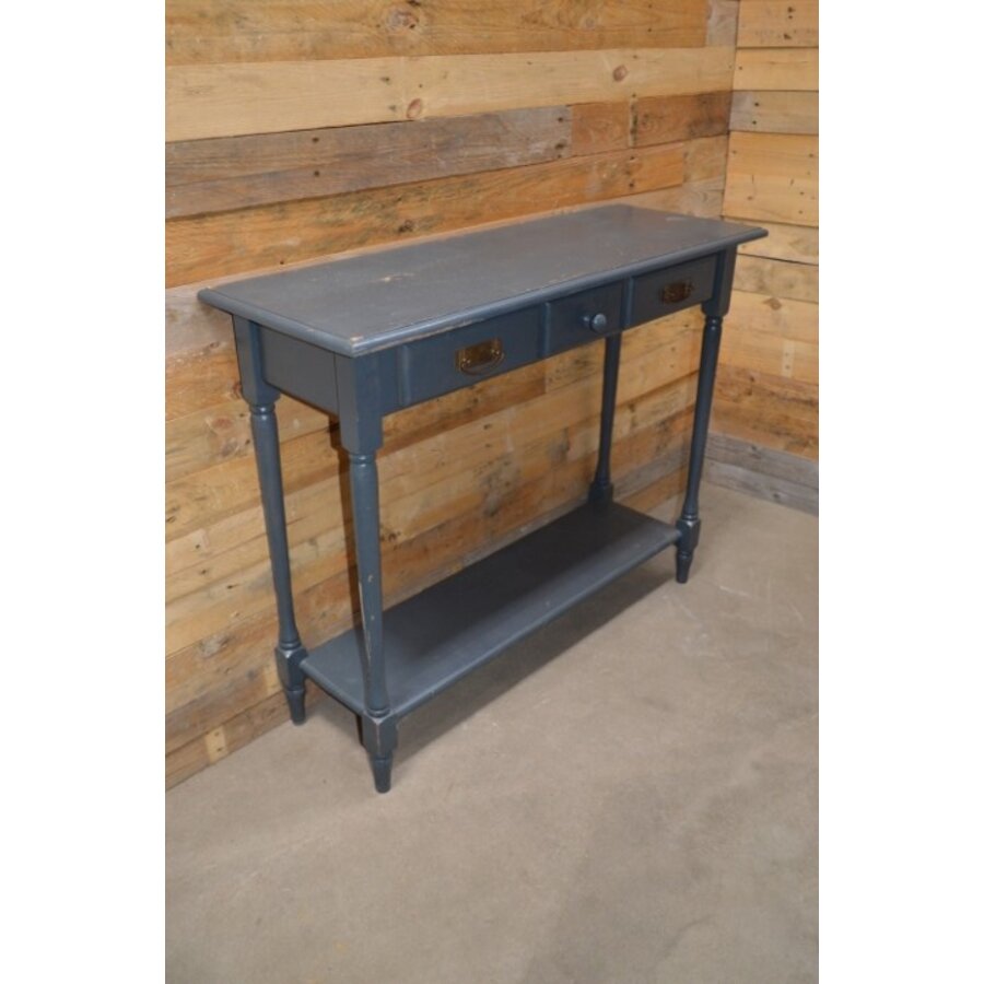 Sidetable van vurenhout met twee laden en onderblad, brocante grijs geschilderd-1