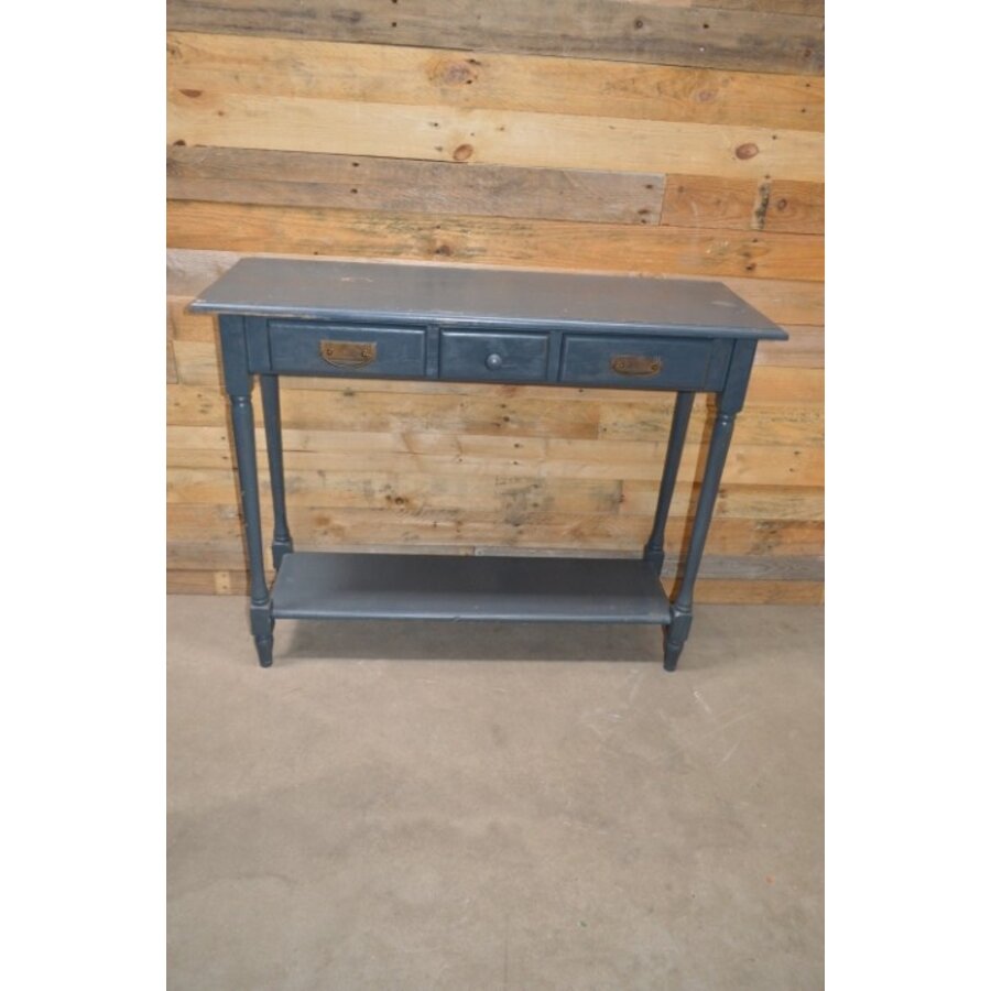 Sidetable van vurenhout met twee laden en onderblad, brocante grijs geschilderd-2