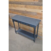 thumb-Sidetable van vurenhout met twee laden en onderblad, brocante grijs geschilderd-3