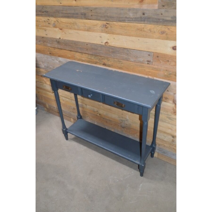 Sidetable van vurenhout met twee laden en onderblad, brocante grijs geschilderd-3