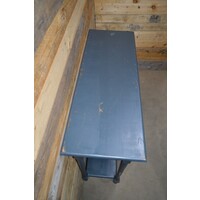 thumb-Sidetable van vurenhout met twee laden en onderblad, brocante grijs geschilderd-4