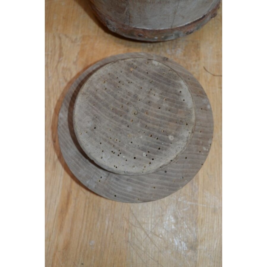 Volledig complete antieke kaaskop – Houten kaasmal met originele lepel-4