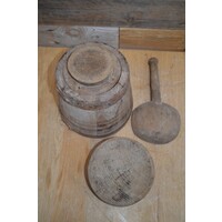 thumb-Volledig complete antieke kaaskop – Houten kaasmal met originele lepel-7