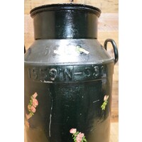 thumb-Oude metalen melkbus 1959-N-331 – geschilderd met beplakt met bloemmotief, decoratief tweedehands exemplaar-3
