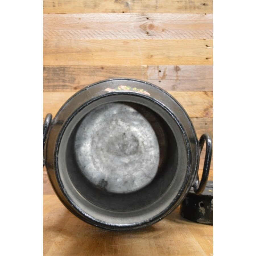 Oude metalen melkbus 1959-N-331 – geschilderd met beplakt met bloemmotief, decoratief tweedehands exemplaar-8