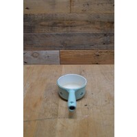 thumb-Vintage Dru Holland geëmailleerde gietijzeren steelpan – Retro verzamelobject met groen tulpdecor-2