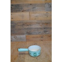 thumb-Vintage Dru Holland geëmailleerde gietijzeren steelpan – Retro verzamelobject met groen tulpdecor-3