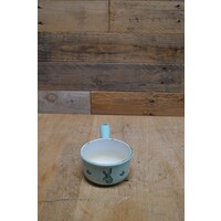 thumb-Vintage Dru Holland geëmailleerde gietijzeren steelpan – Retro verzamelobject met groen tulpdecor-4