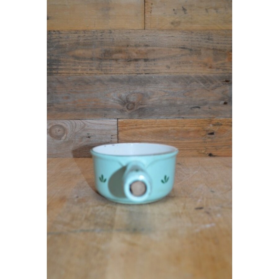 Vintage Dru Holland geëmailleerde gietijzeren steelpan – Retro verzamelobject met groen tulpdecor-5