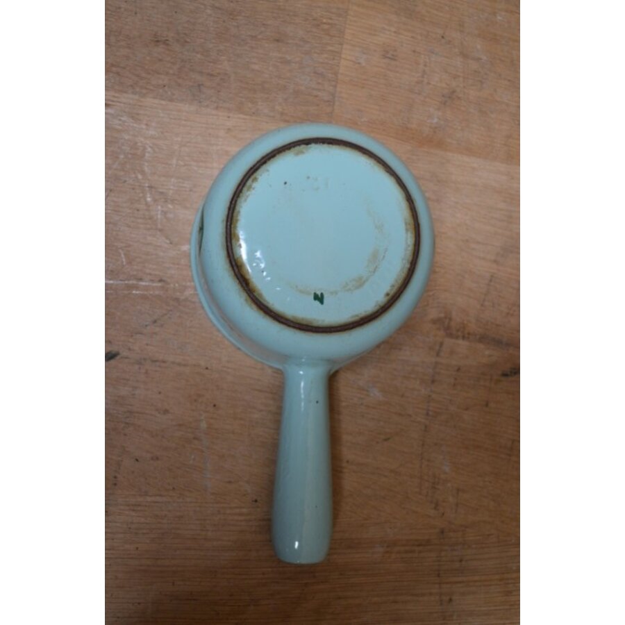 Vintage Dru Holland geëmailleerde gietijzeren steelpan – Retro verzamelobject met groen tulpdecor-7