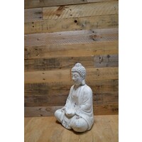 thumb-Tweedehands betonnen boeddha – Wit geschilderd met verweerde verf en lichte beschadiging-2