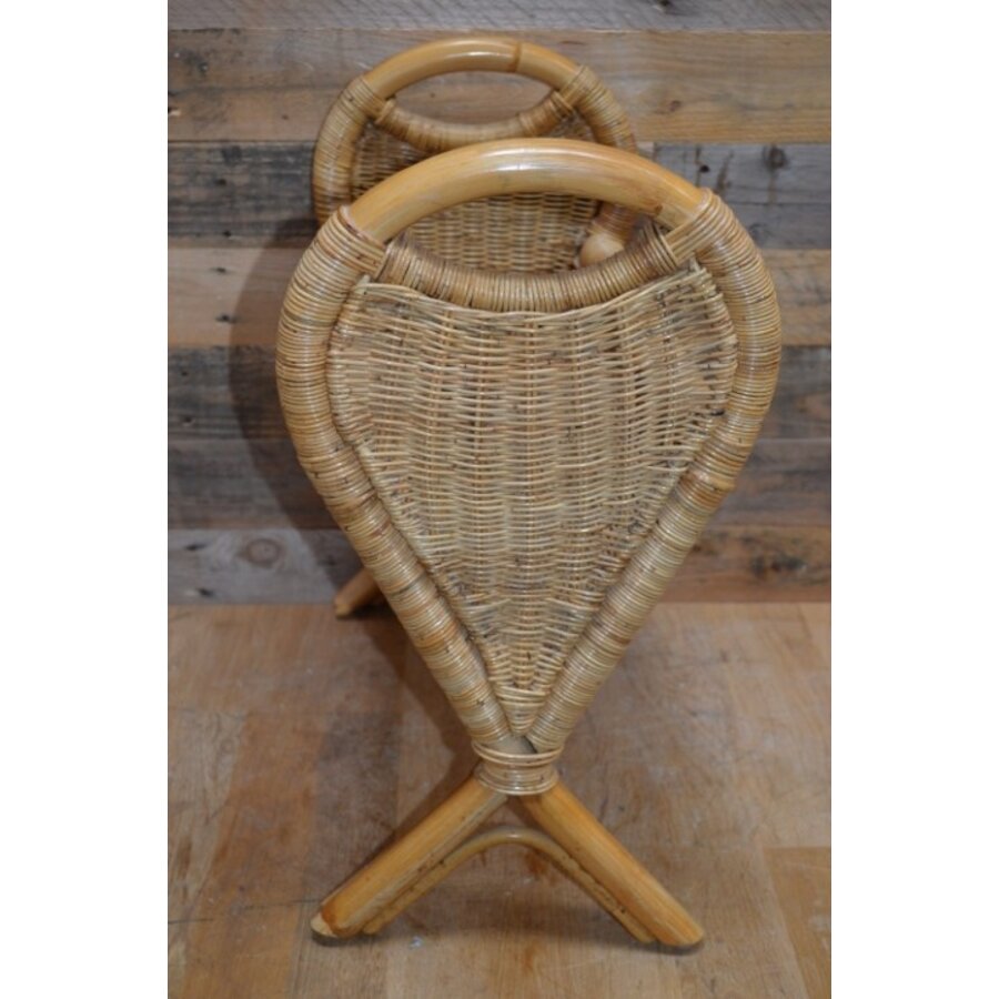 Retro rotan lectuurmand – Vintage tijdschriftenrek met handgrepen-2