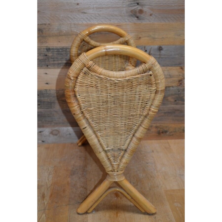 Retro rotan lectuurmand – Vintage tijdschriftenrek met handgrepen-4