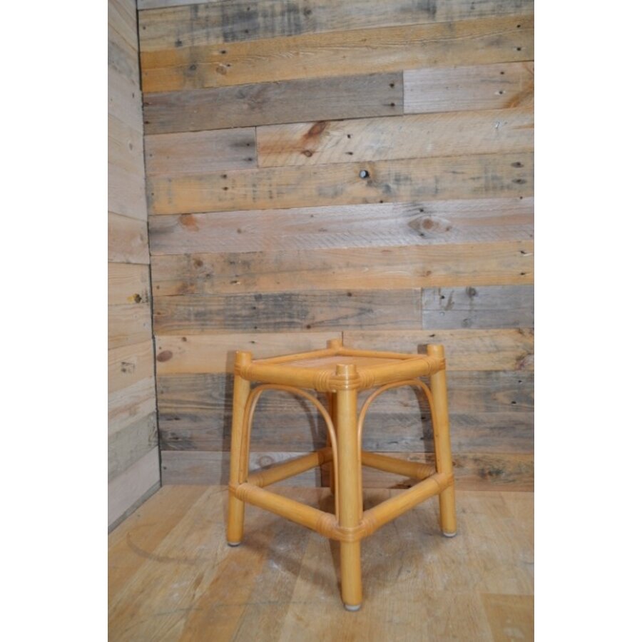 Vintage tafeltje met bamboe frame en houten blad-2