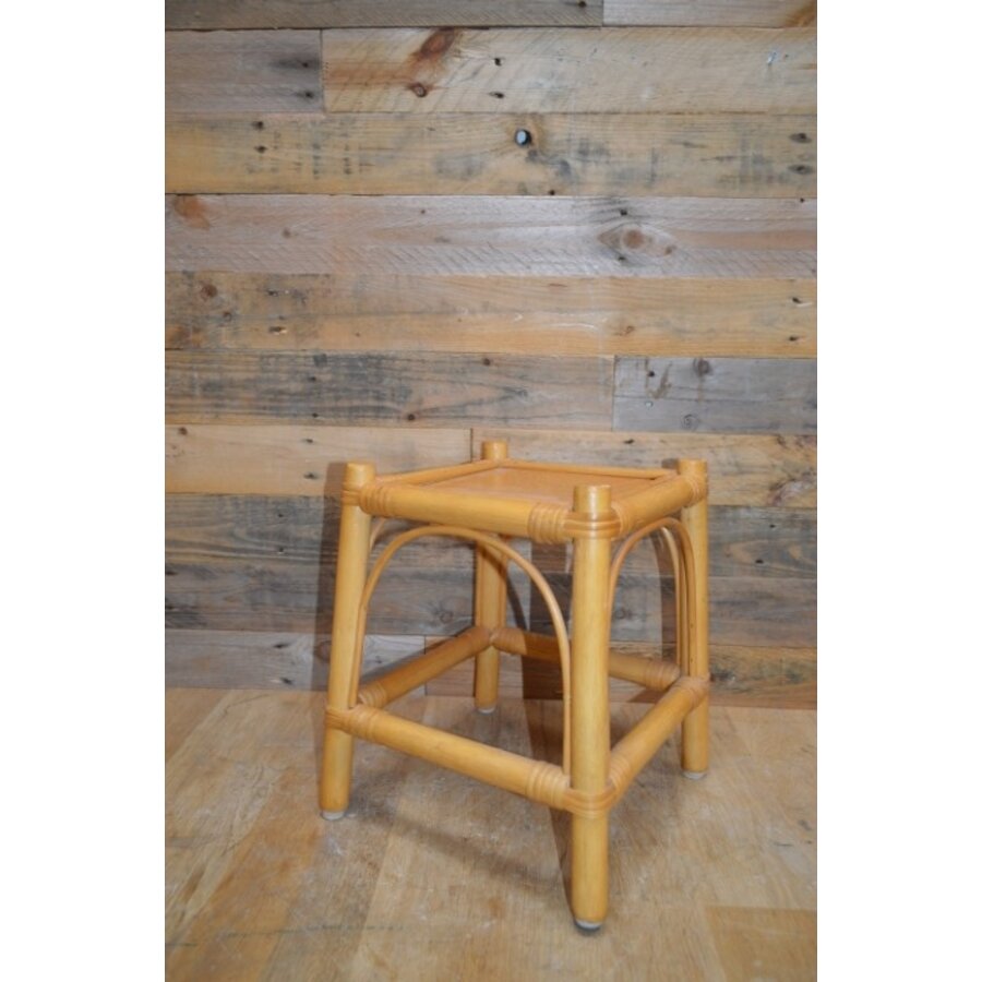 Vintage tafeltje met bamboe frame en houten blad-3