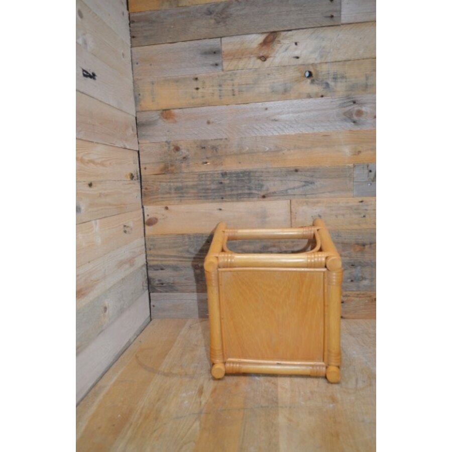 Vintage tafeltje met bamboe frame en houten blad-4