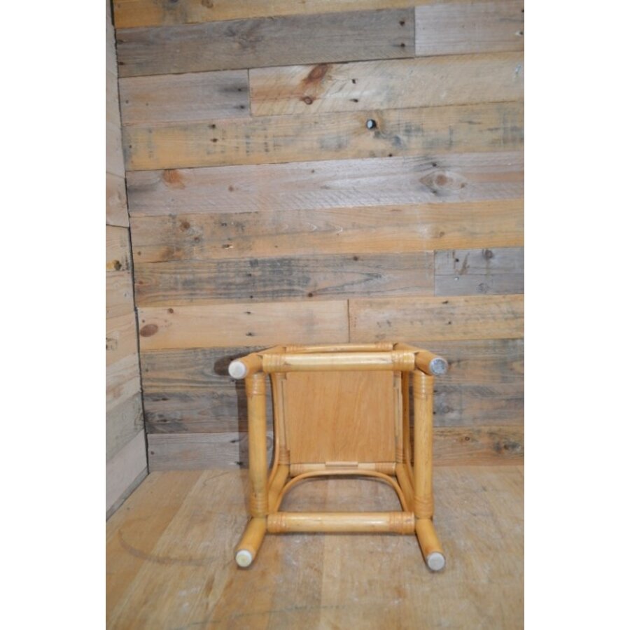 Vintage tafeltje met bamboe frame en houten blad-5