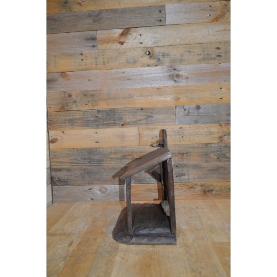 Volkskunst houten kerststal uit 1960 met plek voor beelden van 15 cm-3