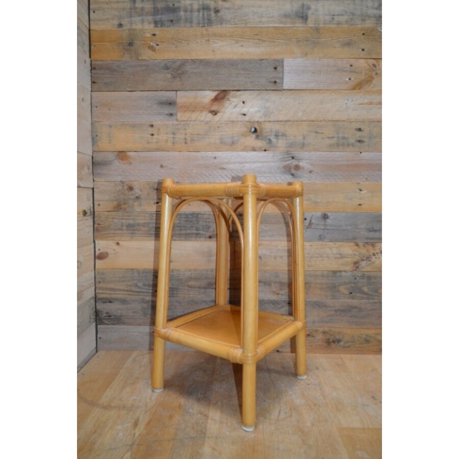 Vintage rotan tafeltje met houten blad en gelakte afwerking-2