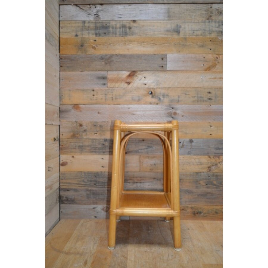 Vintage rotan tafeltje met houten blad en gelakte afwerking-3