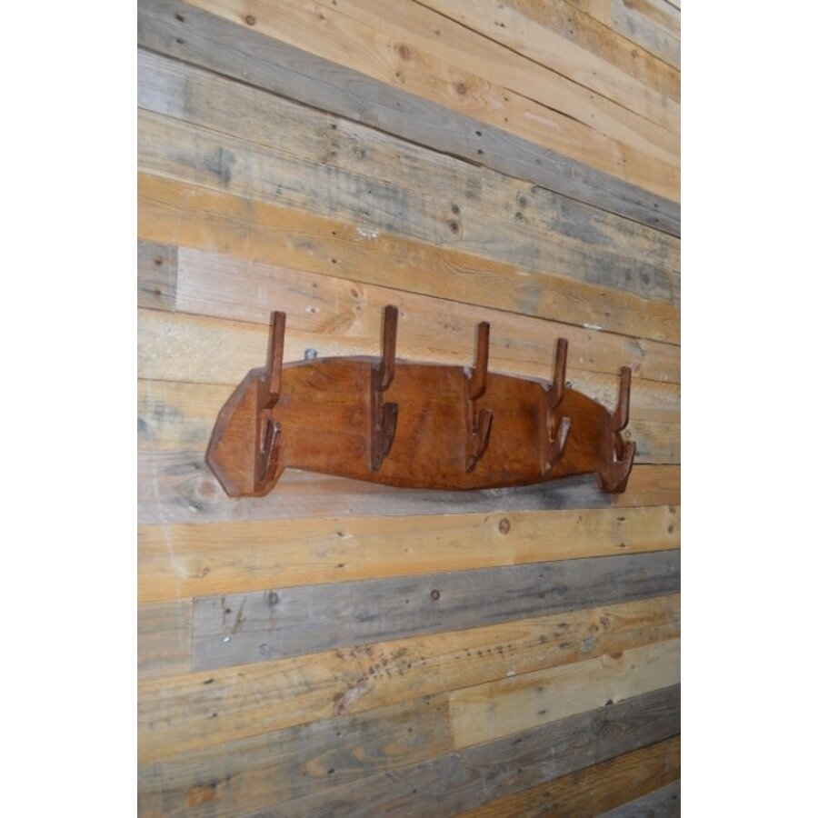 Boeren wandkapstok met houten haken uit de jaren 50-2