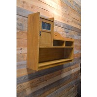 thumb-Antiek eiken art deco hangkastje met facet geslepen glas-2