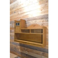 Antiek eiken art deco hangkastje met facet geslepen glas