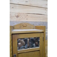 thumb-Antiek eiken art deco hangkastje met facet geslepen glas-5