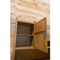 thumb-Antiek eiken art deco hangkastje met facet geslepen glas-6