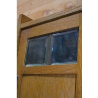 thumb-Antiek eiken art deco hangkastje met facet geslepen glas-9