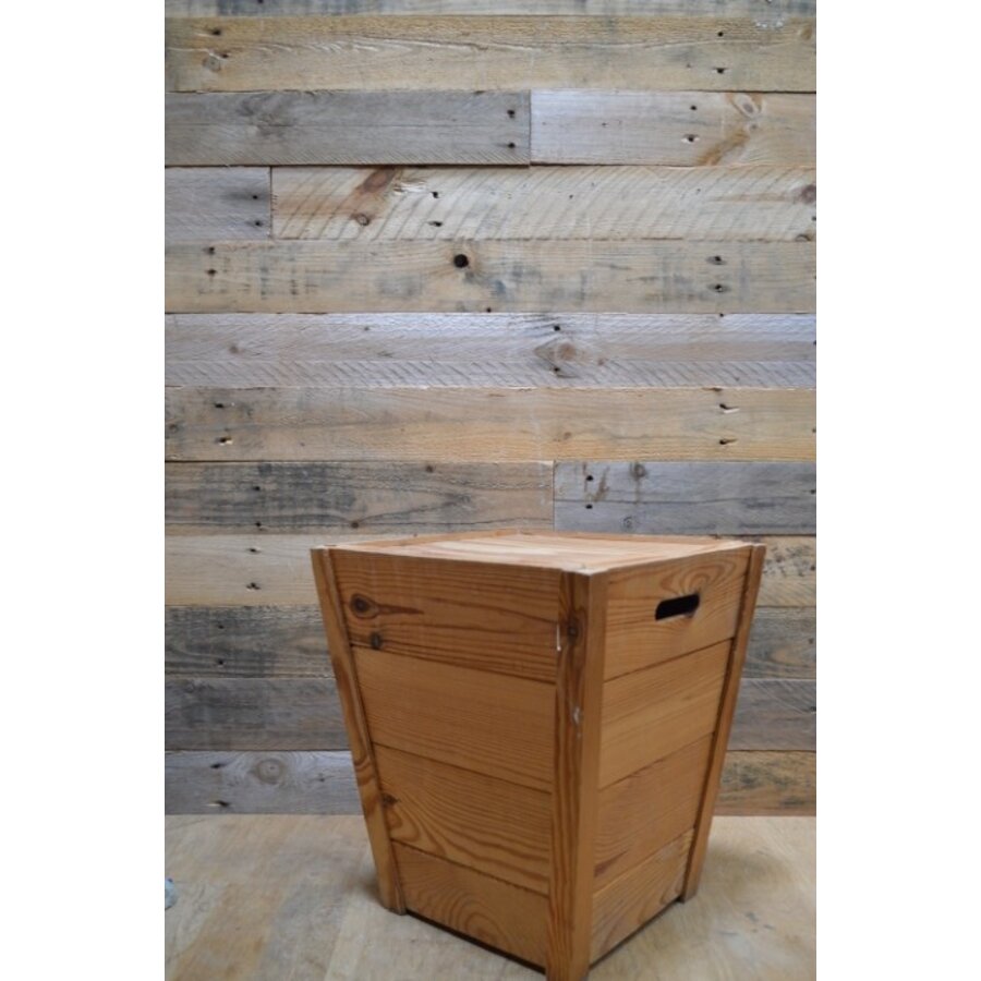 Vintage vurenhouten kistmodel krukje met opbergruimte jaren 70-2