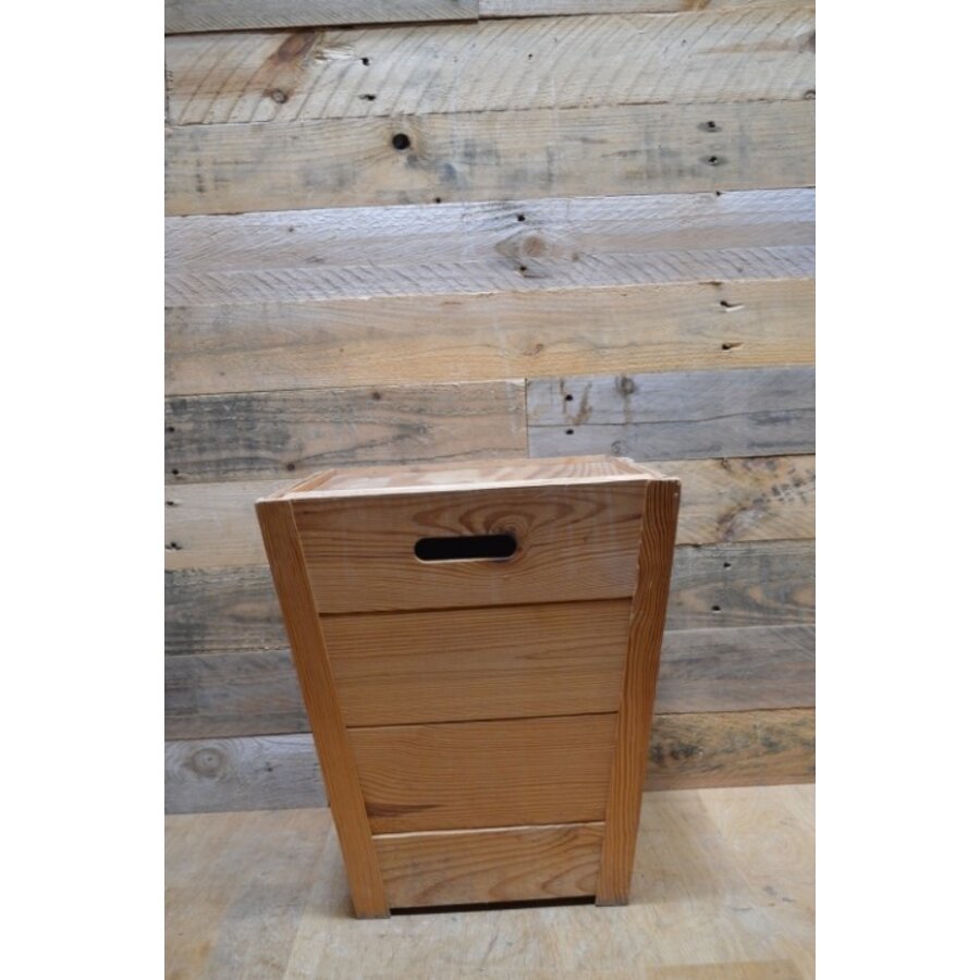Vintage vurenhouten kistmodel krukje met opbergruimte jaren 70-3