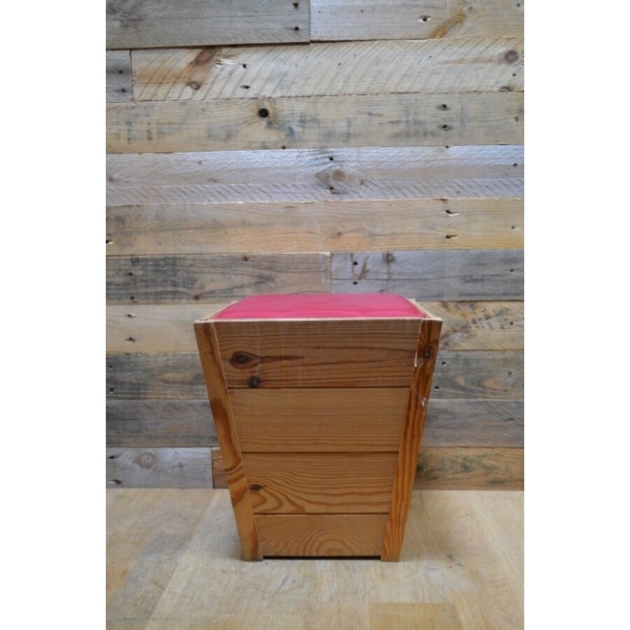 Vintage vurenhouten kistmodel krukje met opbergruimte jaren 70-6