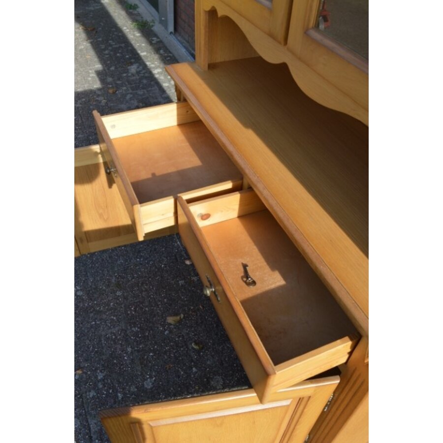 Blank eiken buffetkast met vitrine en opbergruimte 2 delig-7