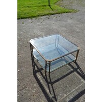 thumb-Salontafel in de stijl van Peter Ghyczy – geborsteld messing met facetglas-6