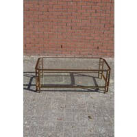 thumb-Langwerpige salontafel in de stijl van Peter Ghyczy – geborsteld messing met facetglas-1