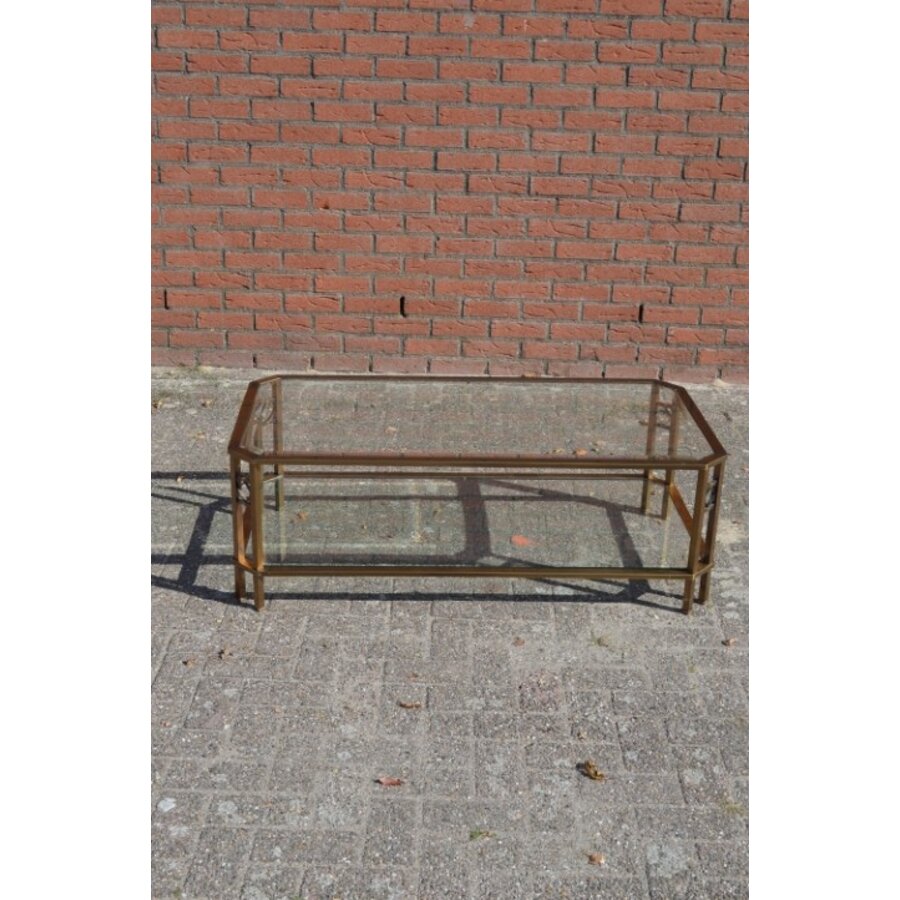 Langwerpige salontafel in de stijl van Peter Ghyczy – geborsteld messing met facetglas-1