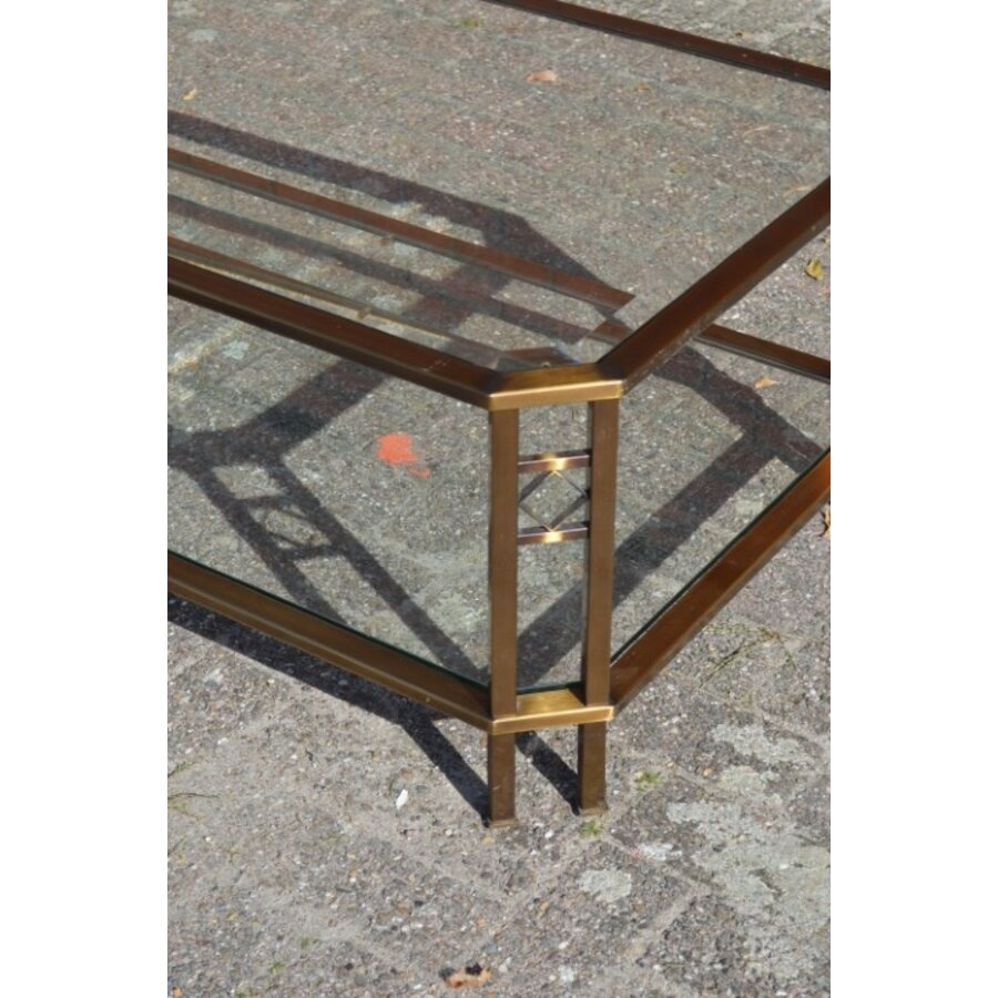 Langwerpige salontafel in de stijl van Peter Ghyczy – geborsteld messing met facetglas-2